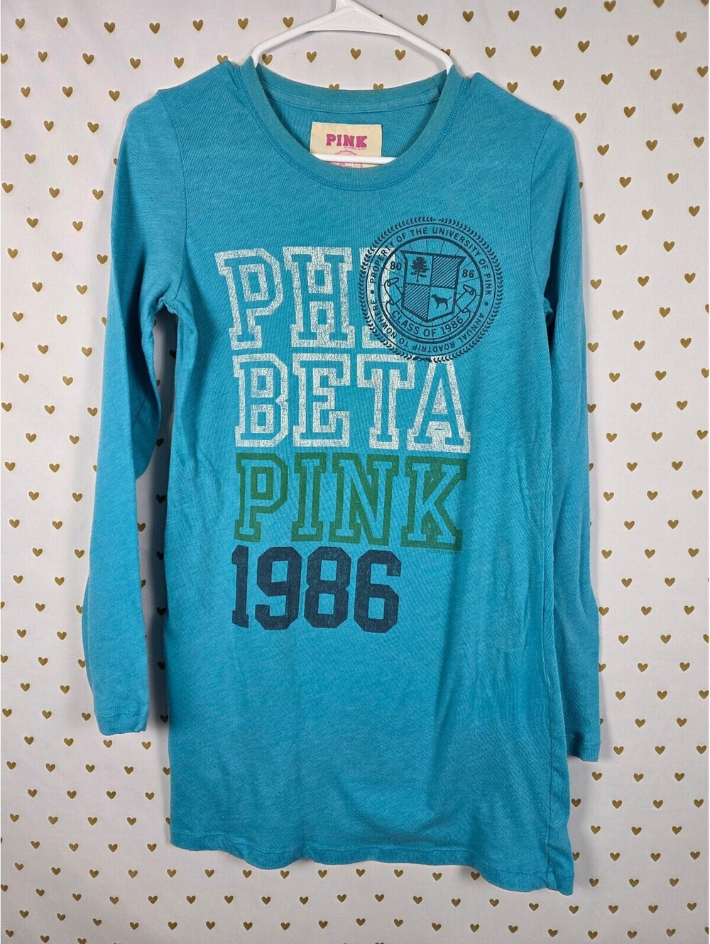 Victorias Secret PINK Vintage PHI BETA Sleep Shirt nightgown Long sleeve MEDIUM